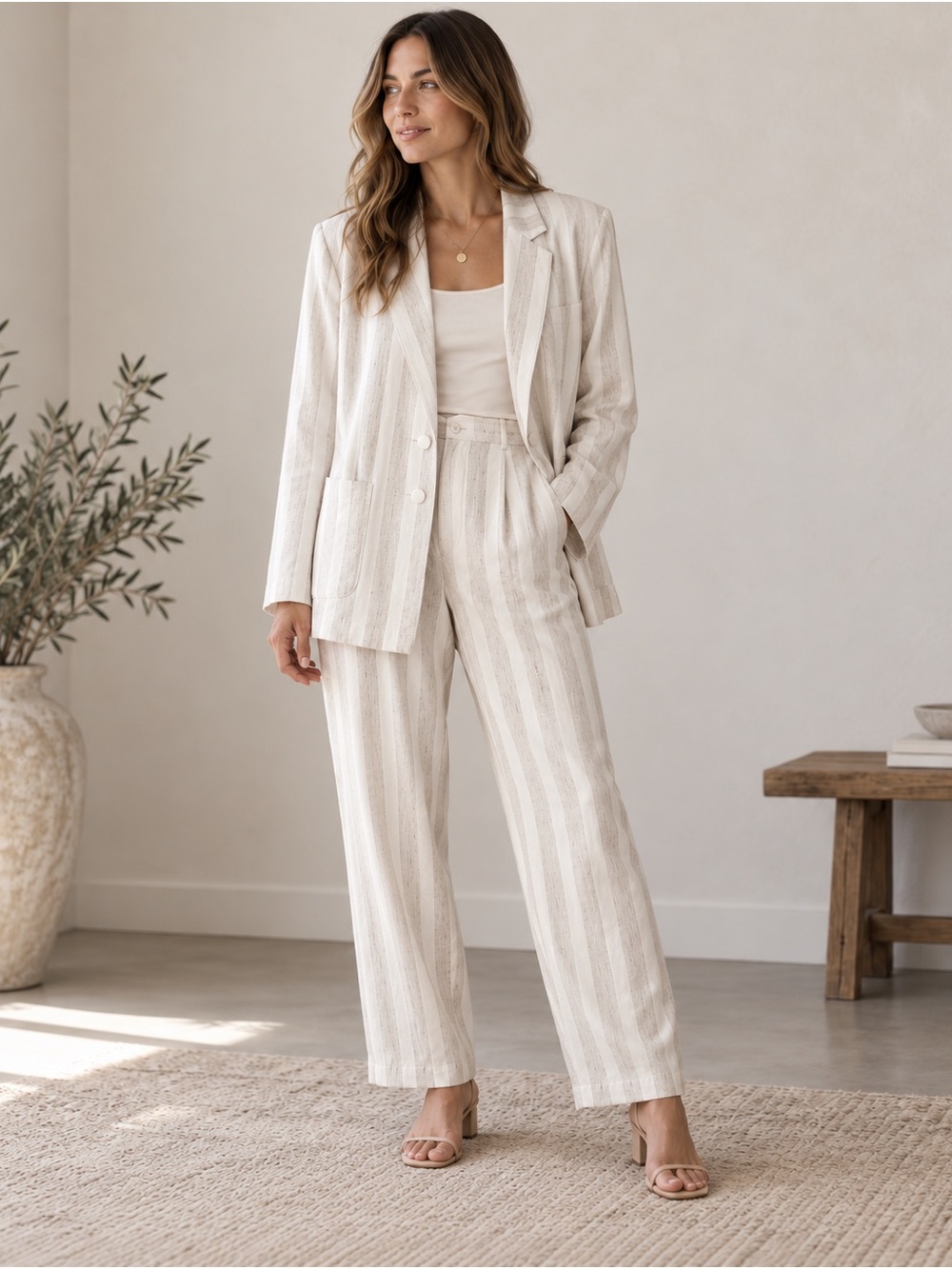 Joni James Striped Pantsuit in Cream